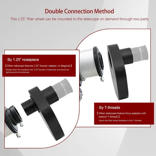 Miniatura 6 de Rueda de filtros Astromania para telescopio, cajón de filtros compatible con filtro de telescopio de 1.25 pulgadas para observación de planetas