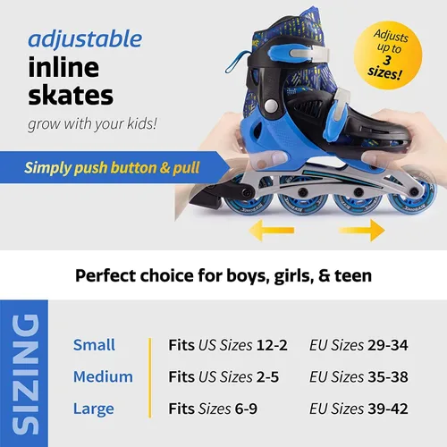 New-Bounce - Patines en línea ajustables para niñas y niños, para niños, adolescentes y adultos jóvenes, patines al aire libre para niños de 8 a 12