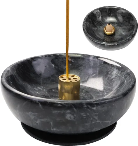Miniatura 9 de Quemador de incienso de mármol natural, soporte de incienso para palo y reflujo, hecho a mano, ideal para fumar incienso, quemar incienso y Negro