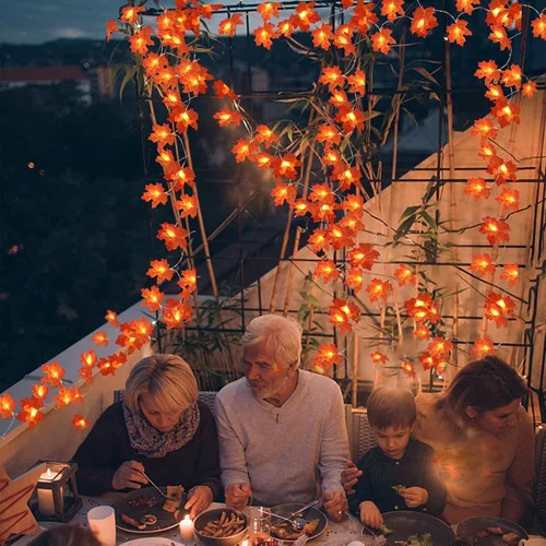 Miniatura 5 de TURNMEON Paquete de 2 decoraciones de Acción de Gracias con hojas de arce agrandadas, luces totales de 20 pies y 40 LED, decoraciones de otoño