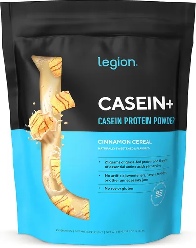 LEGION Casein+ Proteína de Caseína en Polvo (Cereales de Canela) - Proteína Micelar de Liberación Lenta - Polvo No-GMO, Sin Gluten y Endulzado