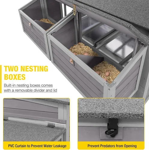 Miniatura 6 de Aivituvin Gallinero móvil de madera para gallinero con caja de anidación, jaula grande para aves de corral mejorada con marco de hierro fuerte