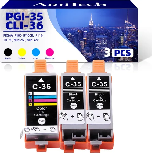 Repuesto para Canon PGI-35 Twin Black & CLI-36 Tinta de color para Canon Pixma iP100, iP110, TR150, mini260, mini320, tinta de 3 unidades (2 PGI-35