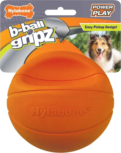 Nylabone Power Play Gripz - Juguete de fieltro de goma para baloncesto, pelota chirriante para perros, tamaño mediano (1 unidad)