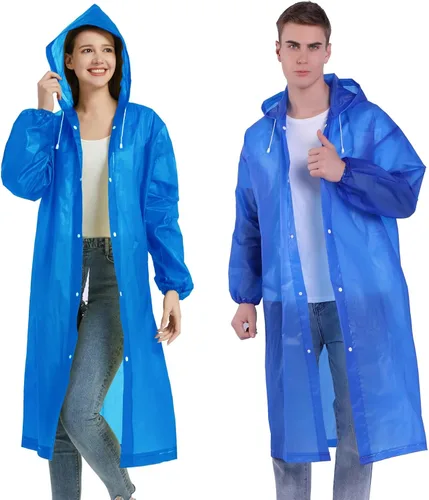 Miniatura 11 de YDYJKI Paquete de 2 ponchos de lluvia impermeables para adultos, impermeables de emergencia reutilizables con capucha y cordón, ponchos ligeros