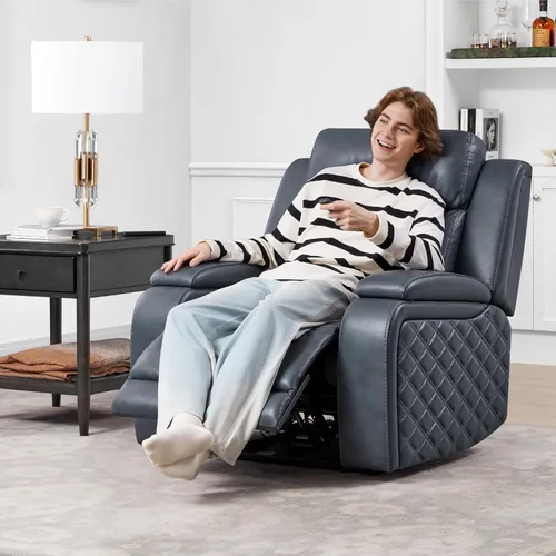 Miniatura 2 de Watson & Whitely Sillas reclinables eléctricas de cuero genuino para adultos, reclinables de gravedad cero con reposacabezas eléctrico