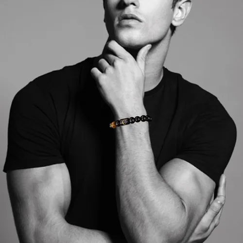 Miniatura 15 de SUMMER LOVE Regalos para el Día del Padre, pulsera con inicial de piedra de ónix negro de 0.394 pulgadas para hombres, pulsera de cuerda trenzada
