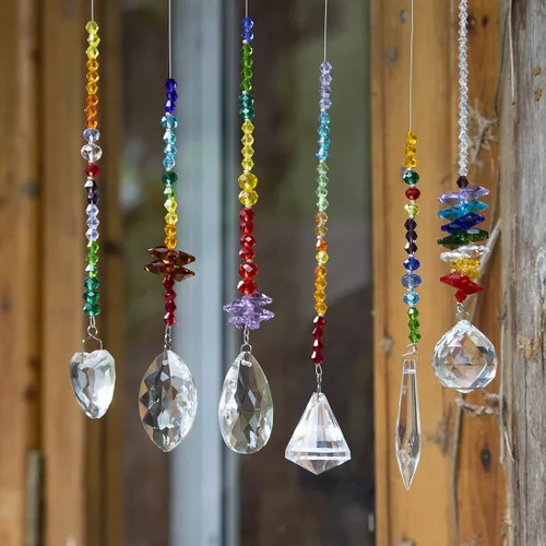 Miniatura 4 de H&D HYALINE & DORA Colgantes de cristal de cristales coloridos, candelabros con atrapasueños de prismas, adornos colgantes de cristal de chakra