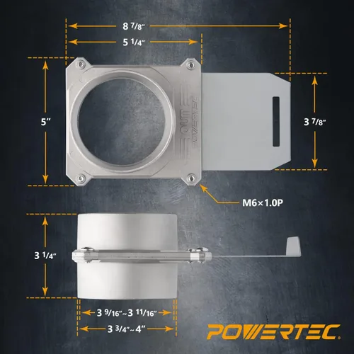 Miniatura 2 de POWERTEC 70326 Puerta de aluminio de 4 pulgadas, con sello antiobstrucciones y fugas de aire para recolección de polvo (paquete de 2)