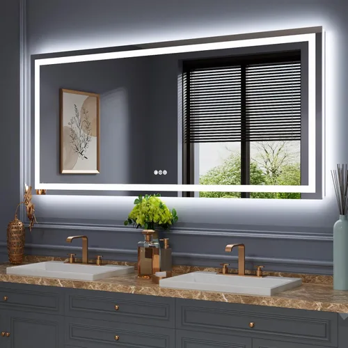 Miniatura 17 de Amorho Espejo de baño LED de 24 x 32 pulgadas con luces, iluminación frontal y retroiluminación, regulable continuamente, antiniebla, vidrio Frente