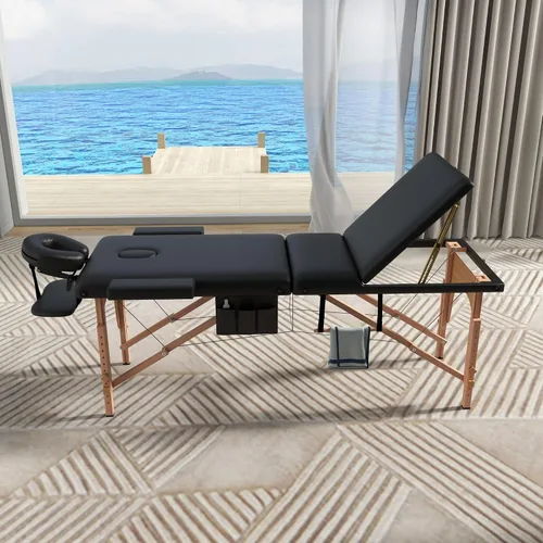 Miniatura 5 de ABET Mesa de masaje, cama plegable portátil de 3 cuerpos para extensiones de pestañas, altura ajustable, ligera, profesional, mesa de spa facial