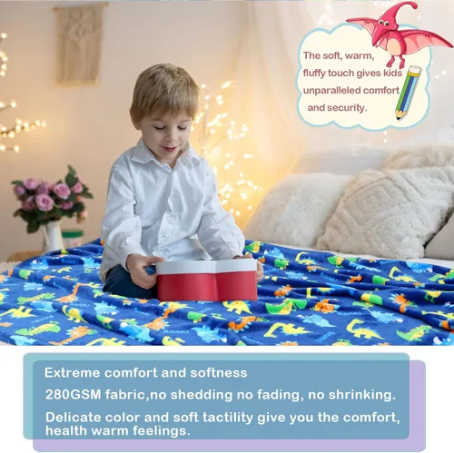 Miniatura 6 de Mantas de forro polar cálidas y suaves para niños pequeños con estampado de patrón de dinosaurio - Manta tipo throw acogedora de franela de felpa