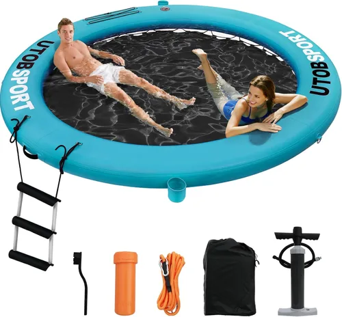 Inflatable Water Hammock Floating Dock 8FT / 10FT Water Floating Island Raft for Lake Boat Pool Ocean | Adults Kids, with W/Cupholder & Pump Azul