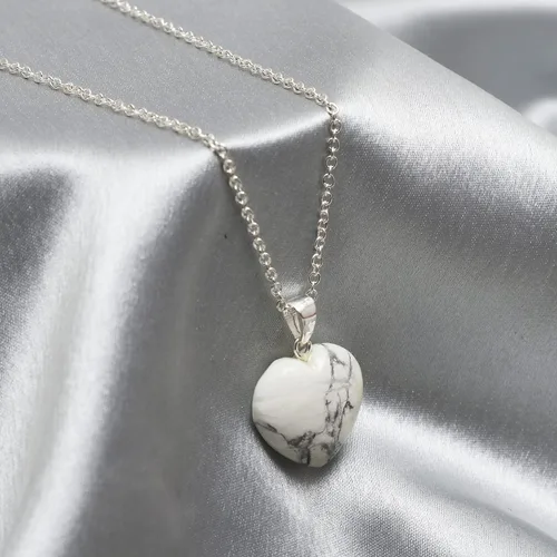 Miniatura 5 de Gempires Natural Howlite Heart Crystals Pendant Necklace, Silver Plated 18 + 2 Inch Adjustable Chain (Howlite)
