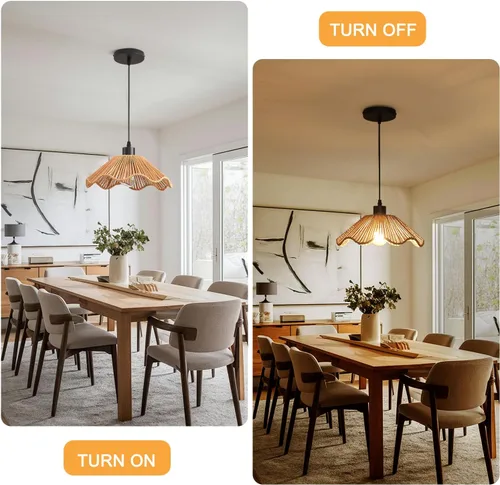 Miniatura 9 de 3 Pack Brown Woven Pendant Light Fixtures,11.81" Rattan Pendant Lights Farmhouse Basket Light Fixture Adjustable Boho Hanging Lamp for Kitchen