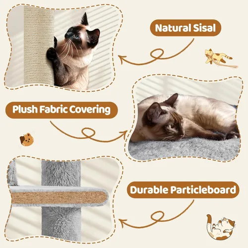 Miniatura 6 de Yaheetech Árbol para Gatos Multinivel de 70 Pulgadas Torre Alta para Gatos Mueble para Gatos con Condominio, Postes Rascadores y Pelota Colgante Gris