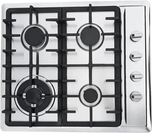 Estufa de gas de 4 quemadores, estufa de gas de 23 pulgadas, de acero inoxidable, cocina de gas incorporada, cocina de gas natural plateada para