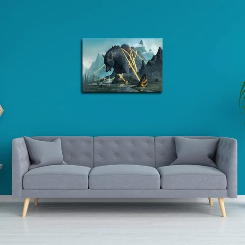 Miniatura 3 de Pintura artística de lobo nórdico Fenrir para pared, decoración estética contemporánea, impresiones en lienzo giclée, decoración de pared para sala