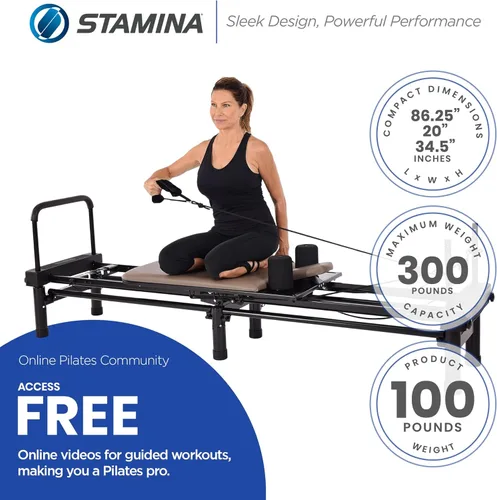 Miniatura 3 de Stamina Products AeroPilates Reformer 651 Máquina de entrenamiento de resistencia para todo el cuerpo para gimnasio en casa con soporte de 10