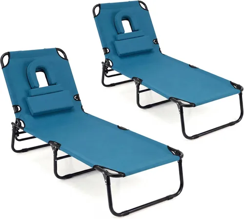 Miniatura 17 de Giantex Silla bronceadora, silla de patio ajustable con orificio para la cara, almohadas extraíbles, correa de transporte, silla de diseño, silla