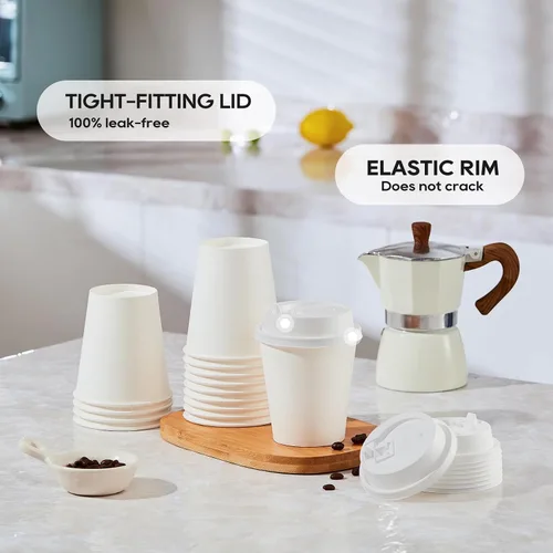 Miniatura 4 de JOLLY PARTY [Paquete de 100] Tazas de café de papel de 10 onzas, taza de café de papel desechable con tapas, taza de bebida caliente/fría para agua