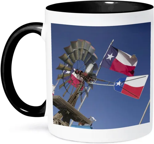 Miniatura 9 de 3dRose TEXAS, Panhandle Amarillo Old Water Pump, Banderas, US44 WBI0069 - Walter Bibikow - Taza negra de dos tonos de 11 onzas