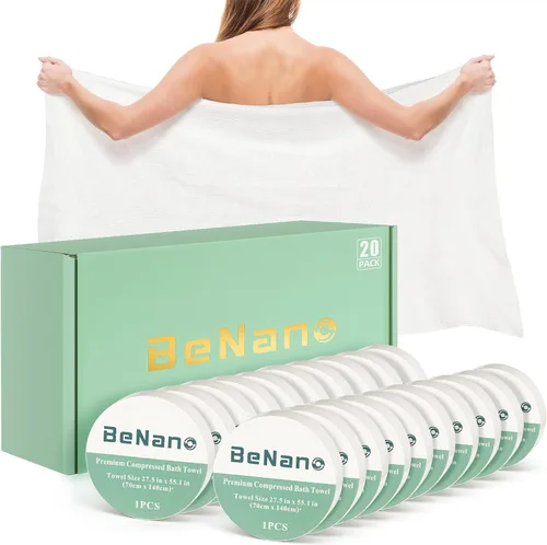 Benano Toallas comprimidas de alta calidad, toalla desechable de 55.1 x 27.5 pulgadas, toalla de baño grande de viaje, reutilizable para hotel,