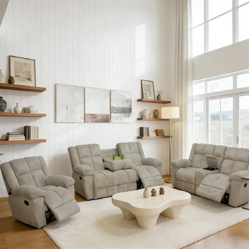 Miniatura 22 de Juego de sofá reclinable manual, juego de sofá reclinable de microfibra, juego de muebles modernos para sala de estar, sofá reclinable para sala