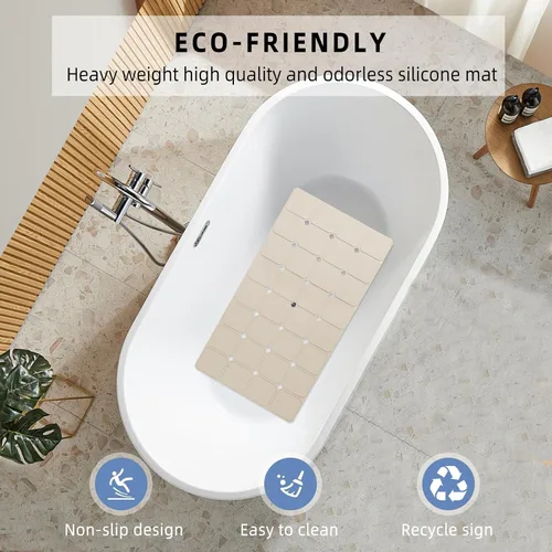 Miniatura 2 de Tapete de bañera antideslizante de silicona plegable de 15 x 28 pulgadas con ventosas fuertes y grandes agujeros de drenaje, duradero y ecológico