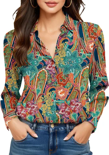 Miniatura 51 de Camisas sin planchado y sin arrugas para mujer, con botones, de manga larga, de seda de morera, blusas casuales para el trabajo