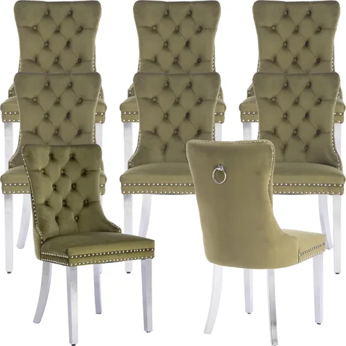 Miniatura 49 de ODUSE-DAILY - Juego de 4 sillas de cocina y comedor de terciopelo beige, tapizadas en tela, respaldo alto con alas, anilla metálica, estructura