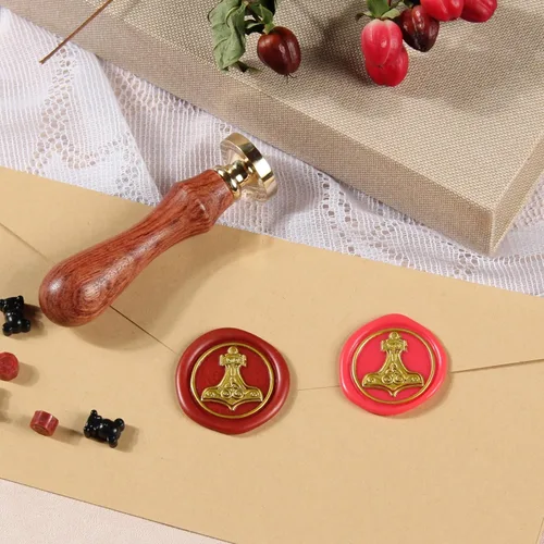 Miniatura 4 de Sello de cera, martillo de Thor, cabezas de sello de cera para boda, cabeza de latón extraíble, mango de madera, nudo celta, sello de cera