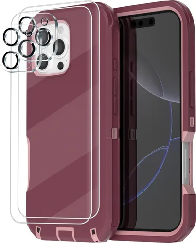 Tall silver Funda para iPhone 16 Pro Max con [2 protectores de pantalla + 2 protectores de lente de cámara], 3 en 1, protección resistente de grado