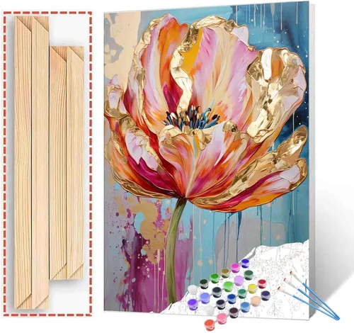 Miniatura 17 de Pintura al óleo DIY pintar por números para adultos principiante flores amarillas pintura por números antiestrés pintura digital al óleo, pintura