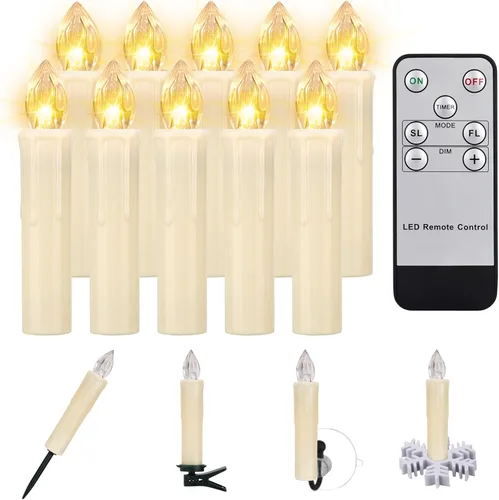 Miniatura 9 de 3 Piezas Velas de Árbol de Navidad Sin Llama con Control Remoto y Temporizador, Funcionan con Baterías con Llama Parpadeante 3D, Velas Cónicas de 7