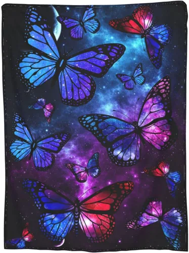 Miniatura 7 de Manta ultrasuave de 330 GSM, manta de forro polar mullido para adultos y niños, regalo para sofá, cama, mariposa, 50 x 40 pulgadas Mariposa Galaxy