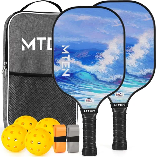 Pickleball Paddles Set of 2 or 4, or Single Paddle – USAPA Approved Fiberglass Surface Pickleball Rackets Set for Men & Women Azul cielo*2