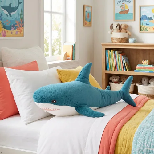 Miniatura 5 de Peluche de tiburón gigante de 39.4 pulgadas, almohada de tiburón de peluche súper suave y linda, decoración de habitación para niños y niñas, regalo