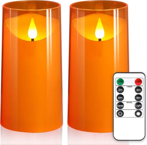 Miniatura 14 de NURADA Velas sin llama con temporizador remoto: vela de pilar LED de mecha 3D que funciona con pilas, juego de velas falsas de acrílico irrompible