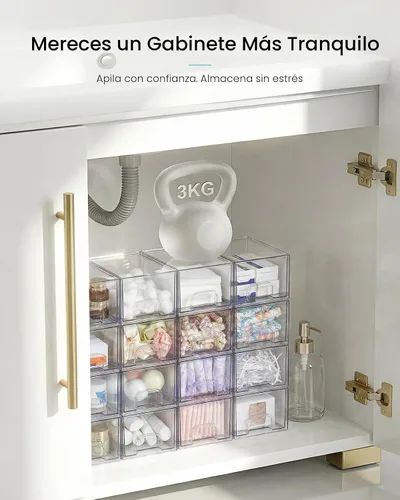 Miniatura 4 de Vtopmart - Paquete de 2 cajones de almacenamiento pequeños transparentes y apilables, organizador de maquillaje acrílico para baño, contenedores