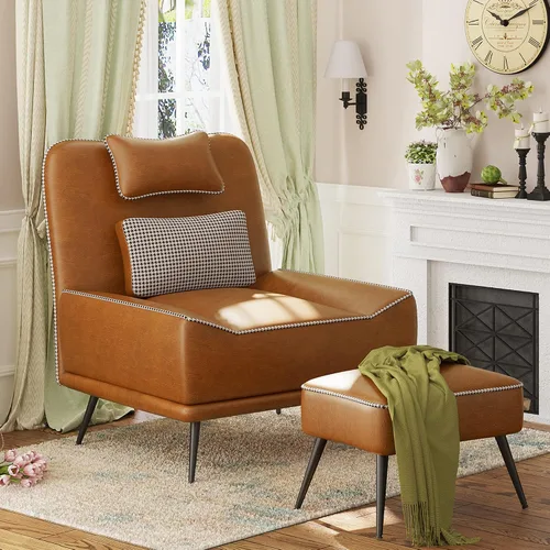 Miniatura 5 de ALISH Silla decorativa moderna con otomana, silla tapizada y juego otomano, cómodo sofá individual con cojín extraíble para sala de estar