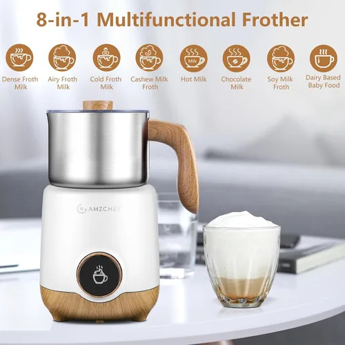 Miniatura 3 de AMZCHEF Espumador de leche 8 en 1 y vaporizador de 21 onzas, vaporizador automático de acero inoxidable dividido de 550 vatios, calentador de leche