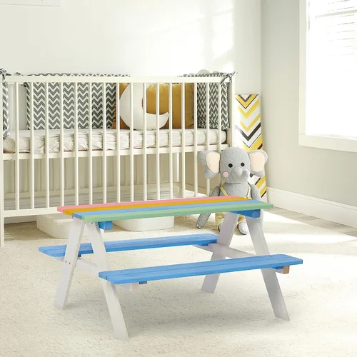 Miniatura 5 de BTExpert Mesa de picnic para niños, juego de banco de silla sensorial de actividades para niños de madera para niños - madera Multi