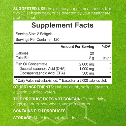 Miniatura 2 de Suplementos de DHA 240 cápsulas blandas, sin erupciones, sabor a limón, DHA 1000 mg + EPA 500 mg, pescado capturado en la naturaleza, rico