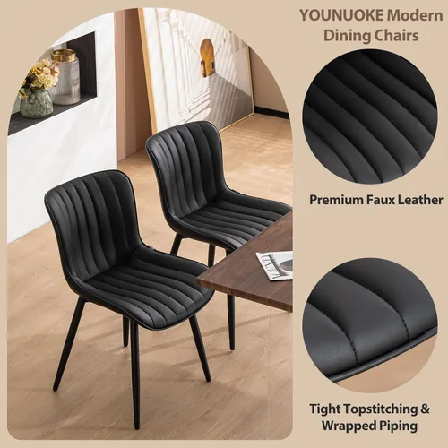 Miniatura 6 de YOUNUOKE Juego de 2 sillas de comedor negras, con tapizado de piel sintética para cocina y comedor con respaldo, silla de acento minimalista de Negro