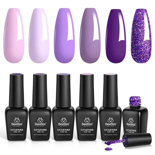 Miniatura 24 de Beetles - Esmalte de uñas de gel rojo, 6 colores, colección Marvelous Lady, esmalte de uñas con purpurina burdeos, nude, rojo brillante, diseño