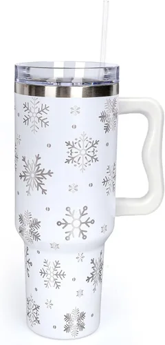 Miniatura 23 de Whaline Vaso patriótico del 4 de julio de 40 oz con asa, pajita y tapa, estrellas y rayas en rojo, azul y bandera de EE. UU., vaso de viaje del día