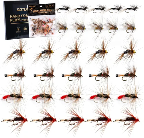 Miniatura 15 de Goture Fly Fishing Flies Kit,25pcs/30pcs/100pcs Fly Fishing Lures,Dry Flies Wet Flies Streamers Nymphs Flies, Fly Fishing Assortment Kit for Bass F
