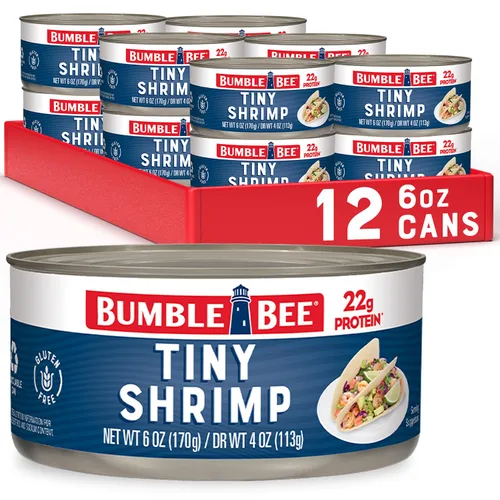 Miniatura 10 de Bumble Bee Camarones enlatados medianos, lata de 6 onzas, camarones en agua, cocidos, pelados, desvenados, 0.78 oz de proteína por porción, sin