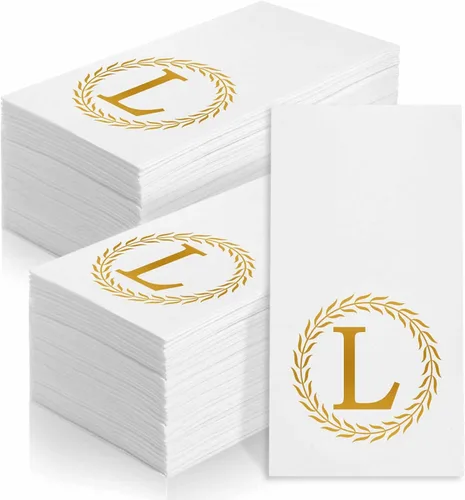 Miniatura 16 de 100 servilletas desechables con monograma de oro, toallas de mano decorativas con letra H, servilletas de cena para invitados, toallas de mano